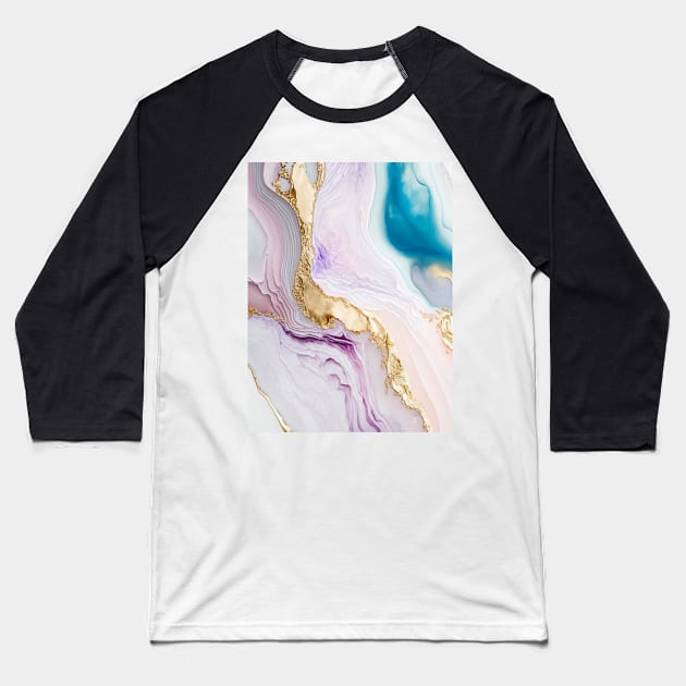 Pastel Abstract Watercolor Alcohol Ink Baseball T-Shirt by UniqueMe